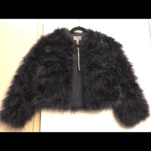 NWT Chelsea28 genuine feather crop jacket-S navy